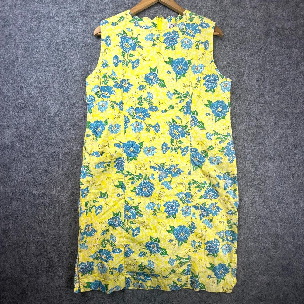 Vintage Lilly Pulitzer Shift Dress Womens 14 Yellow Blue Floral 60s Mod Sunshine